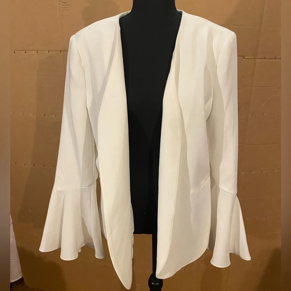 White Blazer with Bell Sleeves and Open Front - Picture 2 of 7